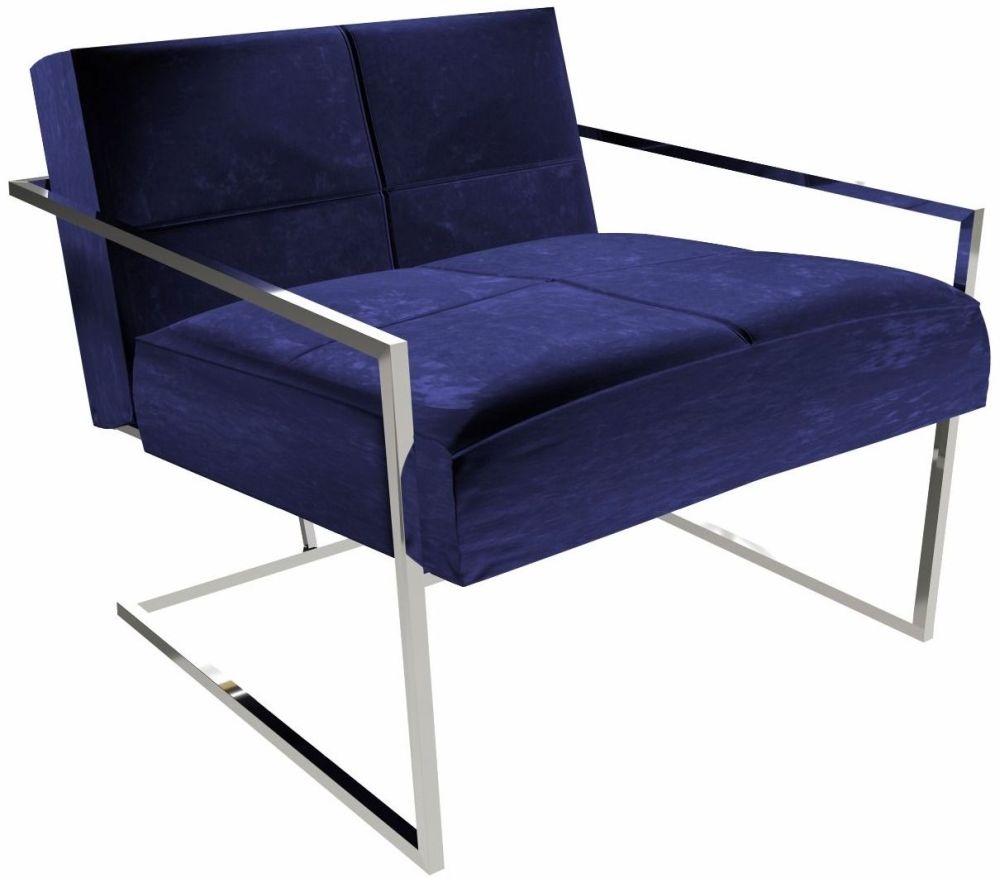 Gillmore Space Federico Midnight Blue Armchair With Polished Chrome Frame