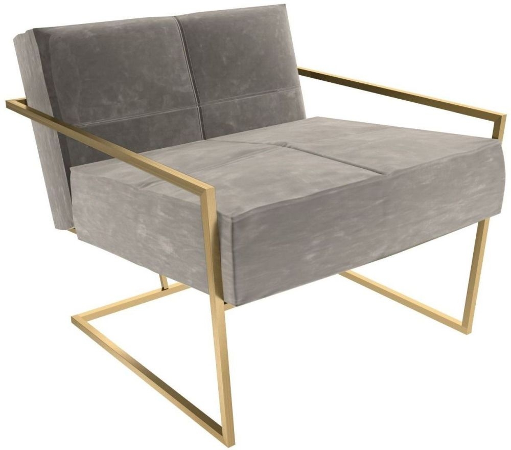 Gillmore Space Federico Mushroom Velvet Armchair With Brass Brushed Frame