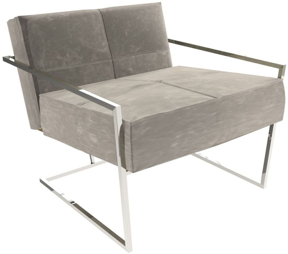 Gillmore Space Federico Mushroom Velvet Armchair With Polished Chrome Frame