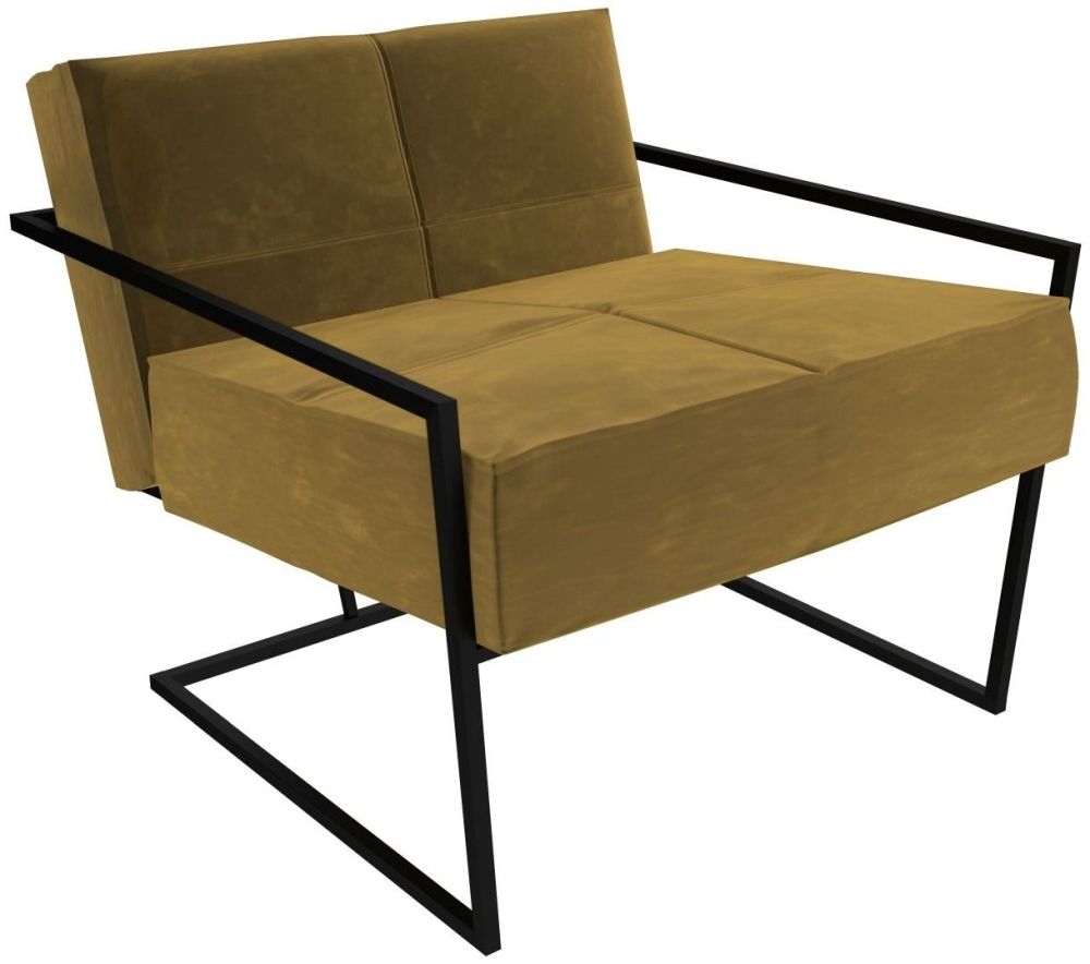 Gillmore Space Federico Mustard Velvet Armchair With Black Metal Frame