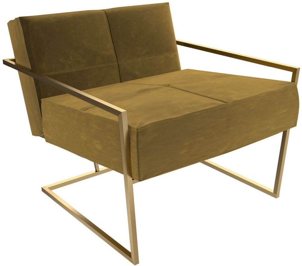 Gillmore Space Federico Mustard Velvet Armchair With Brass Brushed Frame