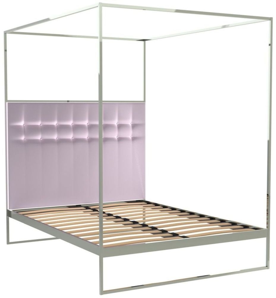 Gillmore Space Federico Polished Chrome Canopy Frame Bed With Blush Velvet Upholstered Headboard