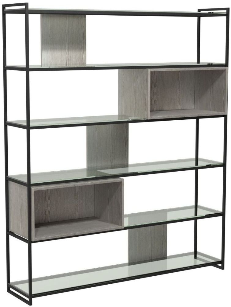 Gillmore Space Federico Weathered Oak High Bookcase With Black Metal Frame