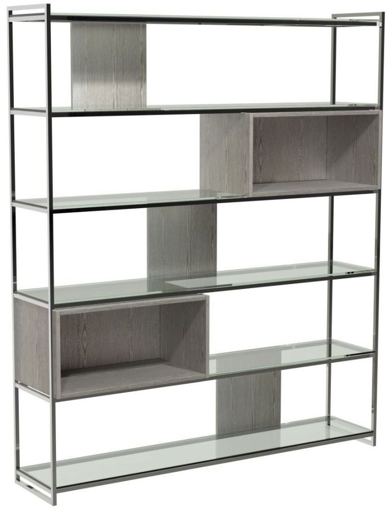 Gillmore Space Federico Weathered Oak High Bookcase With Polished Chrome Frame