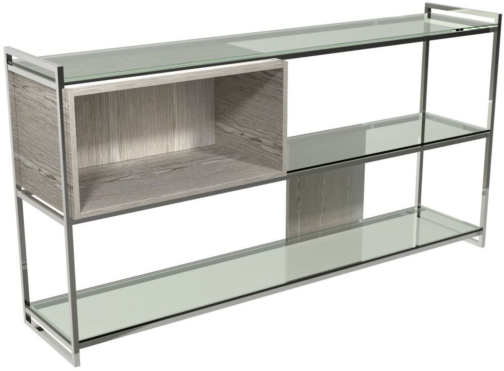 Gillmore Space Federico Weathered Oak Low Bookcase With Polished Chrome Frame