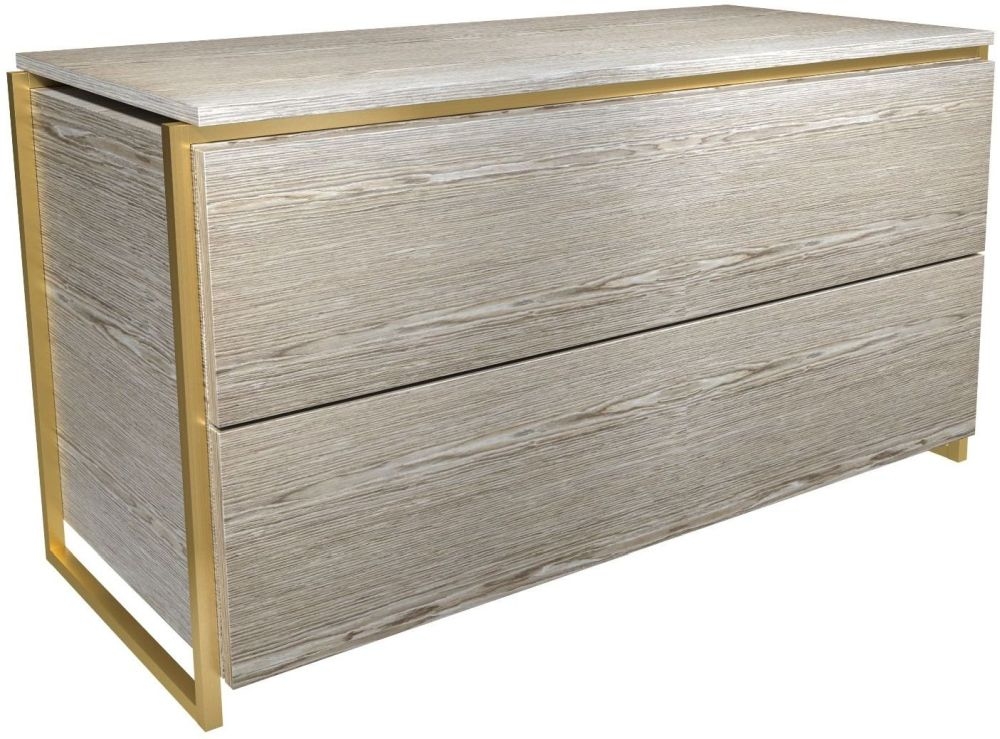 Gillmore Space Federico Weathered Oak 2 Drawer Chest With Brass Brushed Frame