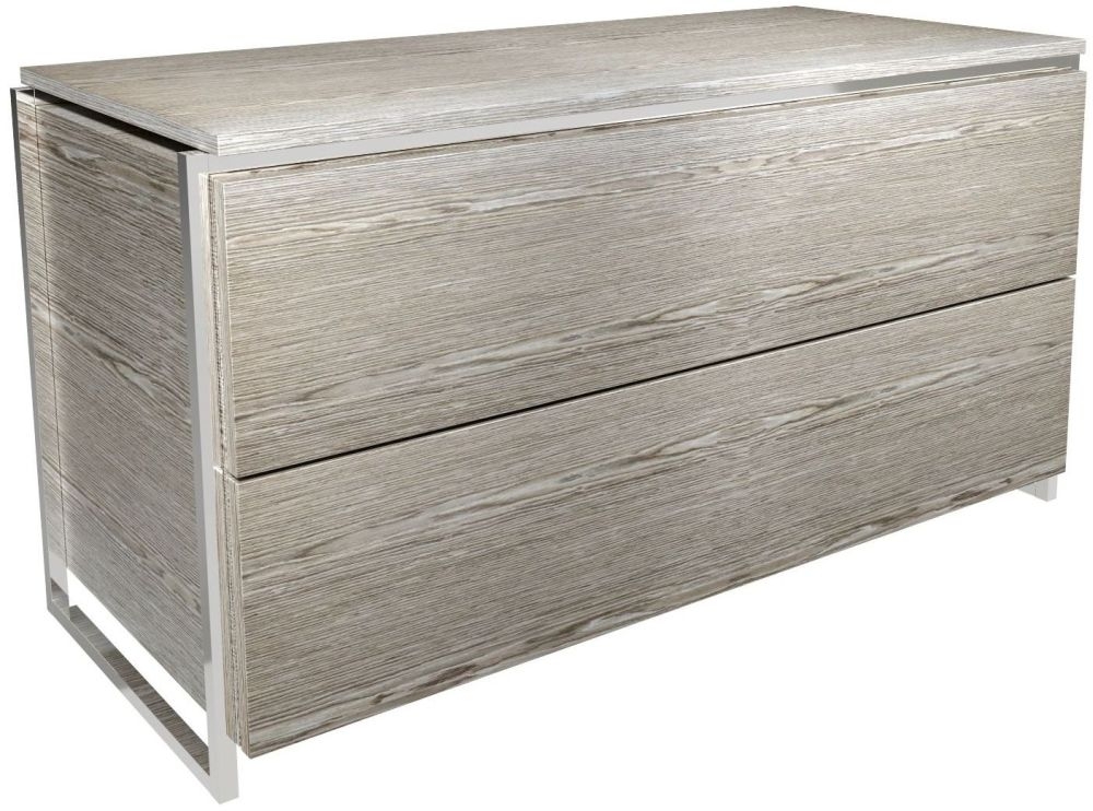 Gillmore Space Federico Weathered Oak 2 Drawer Chest With Polished Chrome Frame