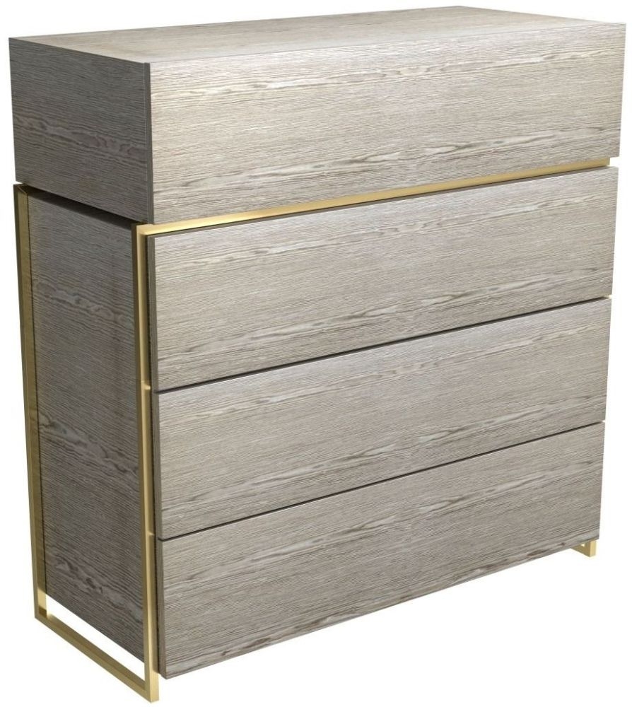 Gillmore Space Federico Weathered Oak 4 Drawer Chest With Brass Brushed Frame