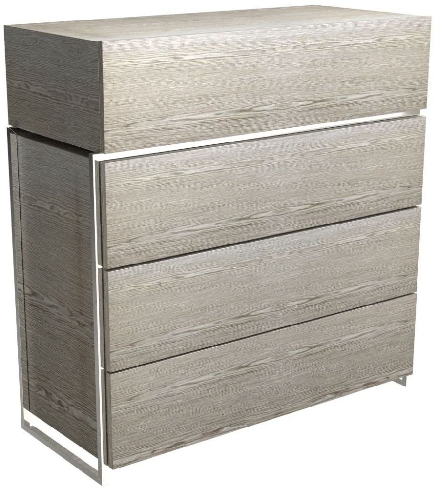 Gillmore Space Federico Weathered Oak 4 Drawer Chest With Polished Chrome Frame