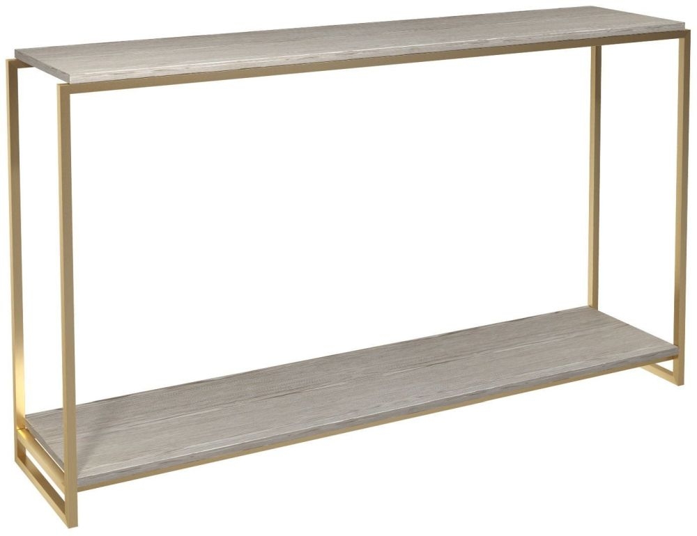 Gillmore Space Federico Weathered Oak Narrow Console Table With Brass Brushed Frame
