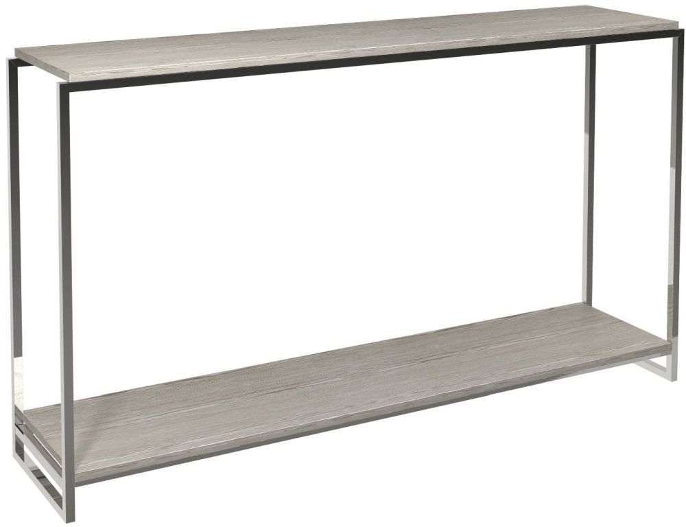 Gillmore Space Federico Weathered Oak Narrow Console Table With Polished Frame Frame