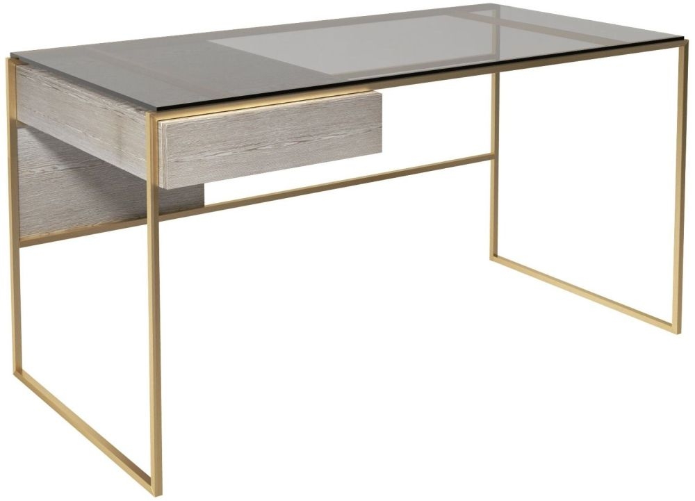 Gillmore Space Federico Weathered Oak Desk With Brass Brushed Frame