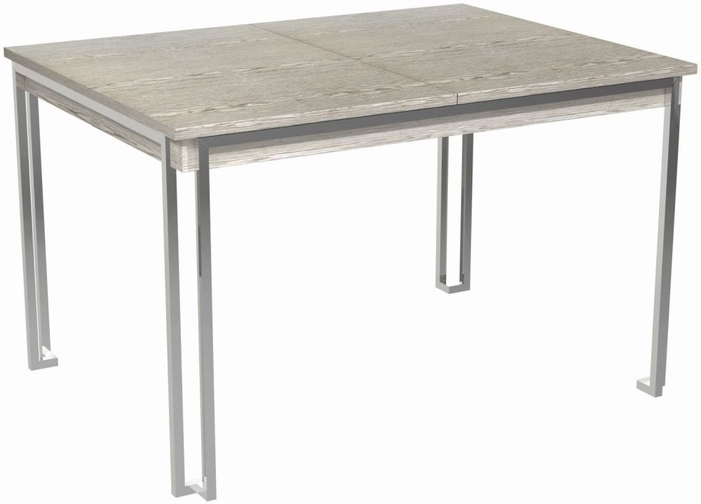 Gillmore Space Federico Weathered Oak 120cm160cm Extending Dining Table With Polished Chrome Frame