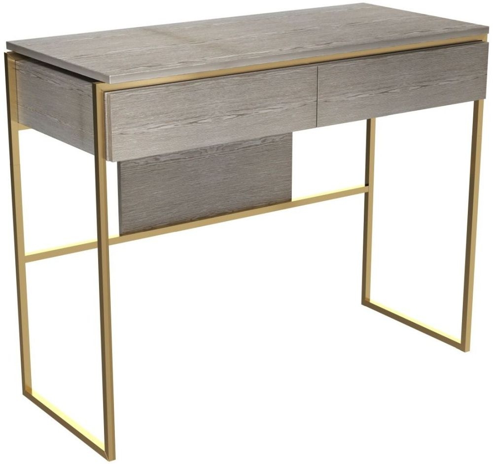 Gillmore Space Federico Weathered Oak Dressing Table With Brass Brushed Frame