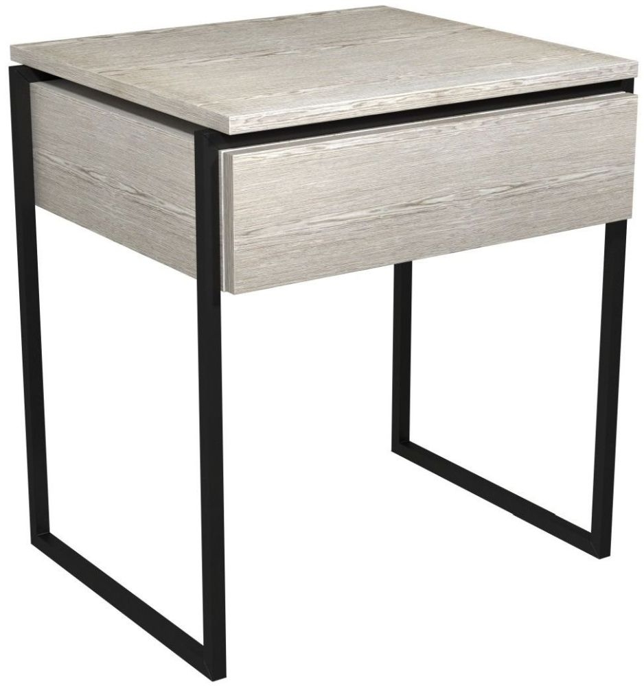Gillmore Space Federico Weathered Oak 1 Drawer Side Table With Black Metal Frame