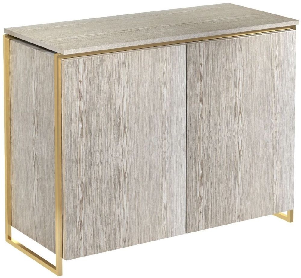 Gillmore Space Federico Weathered Oak 2 Door Narrow Sideboard With Brass Brushed Frame