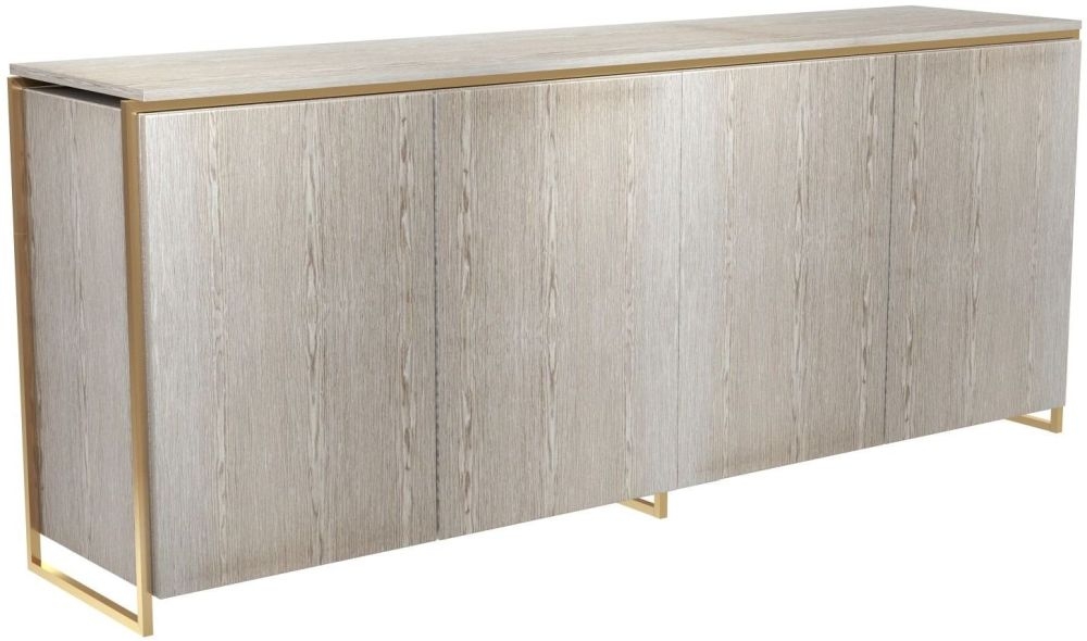 Gillmore Space Federico Weathered Oak 4 Door Wide Sideboard With Brass Brushed Frame