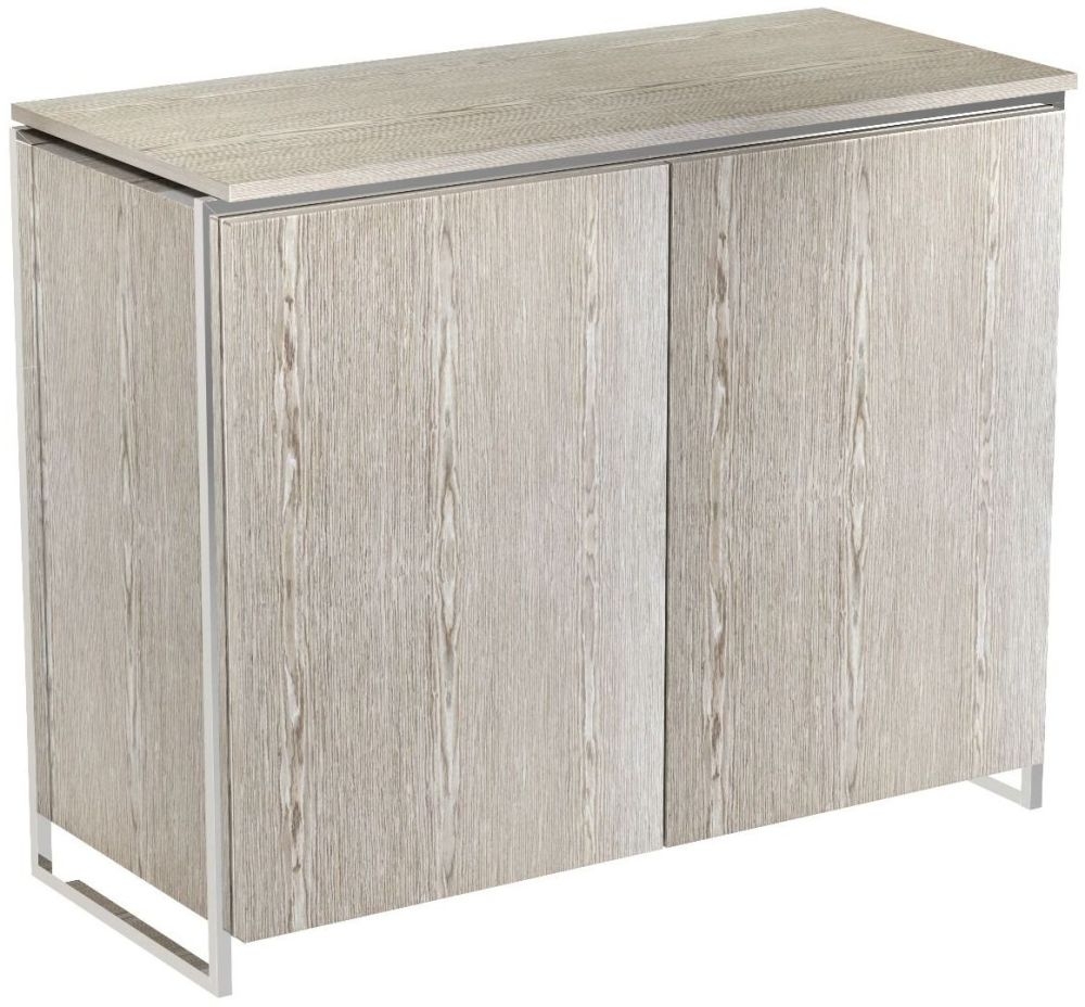 Gillmore Space Federico Weathered Oak 2 Door Narrow Sideboard With Polished Chrome Frame