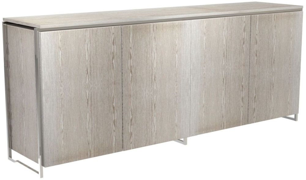 Gillmore Space Federico Weathered Oak 4 Door Wide Sideboard With Polished Chrome Frame