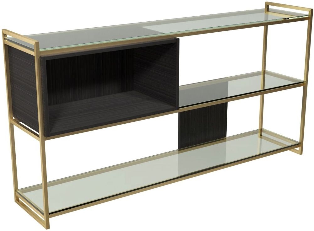 Gillmore Space Federico Wenge Low Bookcase With Brass Brushed Frame