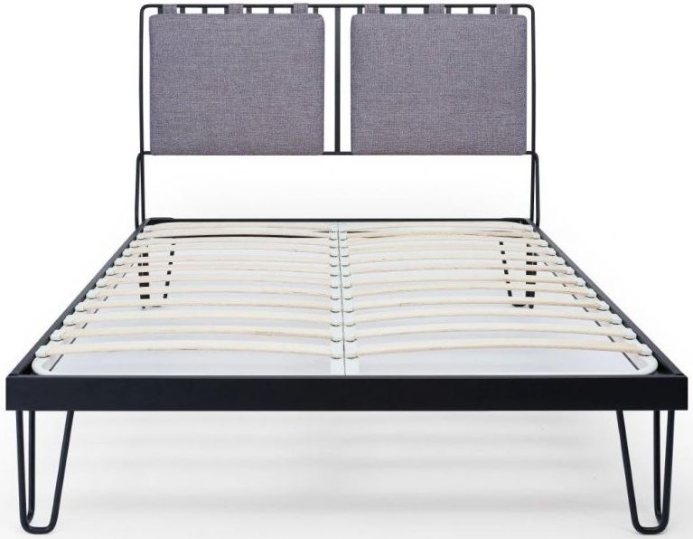 Gillmore Space Finn Black Bedstead Frame With Pewter Woven Fabric Headboard