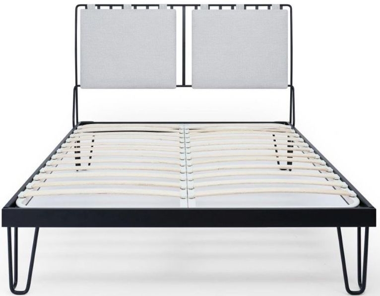 Gillmore Space Finn Black Bedstead Frame With Silver Woven Fabric Headboard
