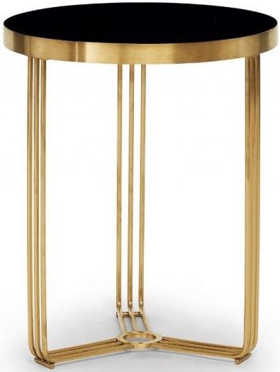 Gillmore Space Finn Black Glass And Brass Brushed Round Side Table