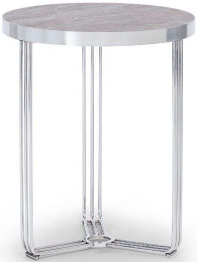Gillmore Space Finn Dark Stone Laminate And Chrome Round Side Table