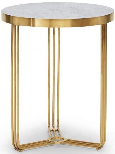 Gillmore Space Finn Pale Stone Laminate And Brass Brushed Round Side Table