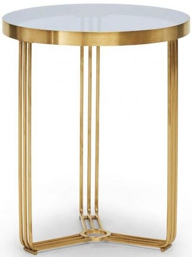 Gillmore Space Finn Smoked Glass And Brass Brushed Round Side Table