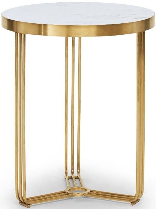 Gillmore Space Finn White Marble And Brass Brushed Round Side Table