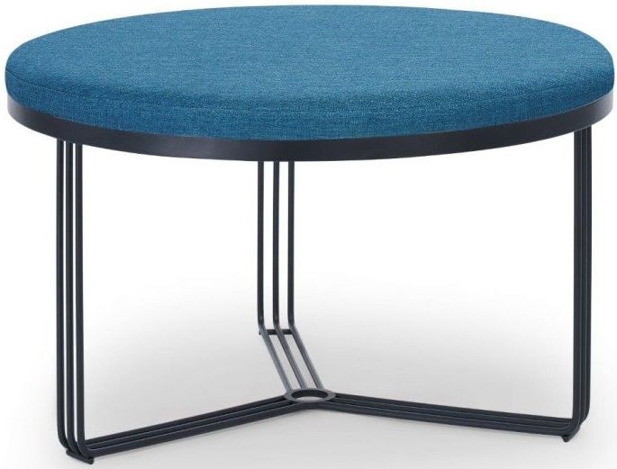 Gillmore Space Finn Admiral Blue Woven Fabric And Black Matt Round Footstool