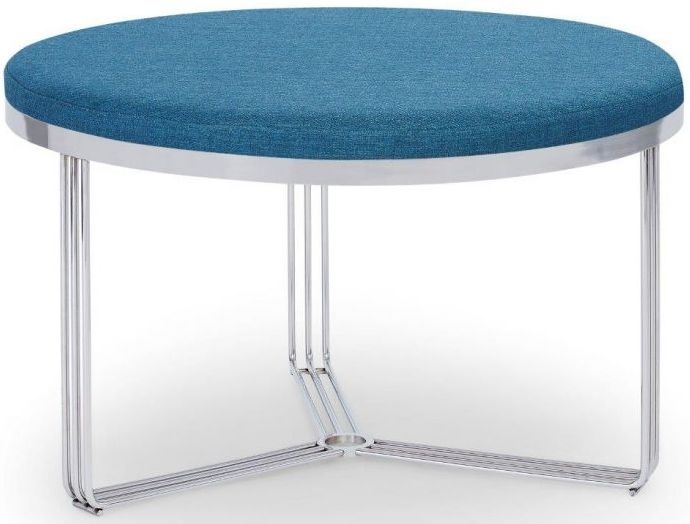 Gillmore Space Finn Admiral Blue Woven Fabric And Chrome Round Footstool