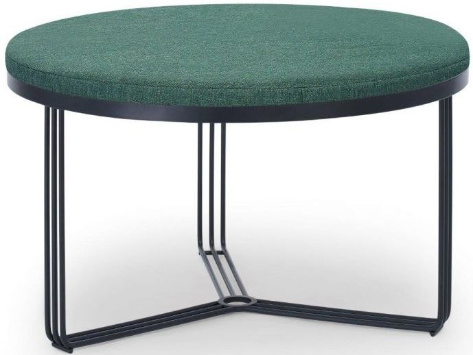 Gillmore Space Finn Conifer Green Woven Fabric And Black Matt Round Footstool