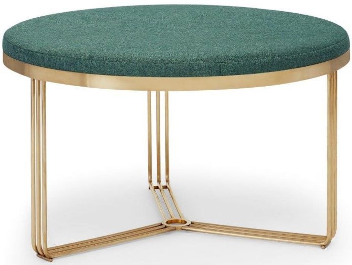 Gillmore Space Finn Conifer Green Woven Fabric And Brass Brushed Round Footstool