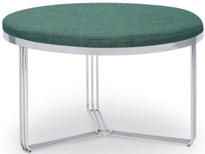 Gillmore Space Finn Conifer Green Woven Fabric And Chrome Round Footstool