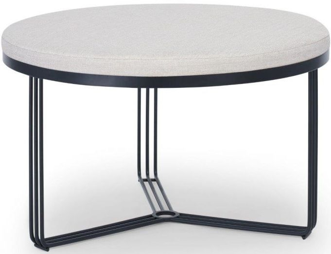 Gillmore Space Finn Natural Woven Fabric And Black Matt Round Footstool