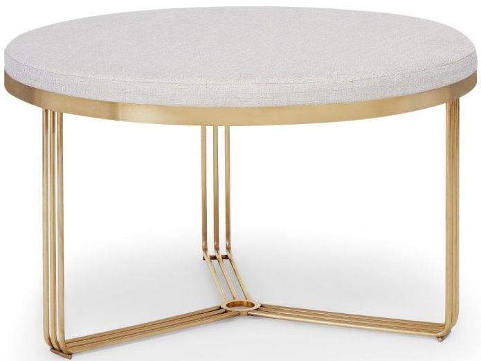 Gillmore Space Finn Natural Woven Fabric And Brass Brushed Round Footstool