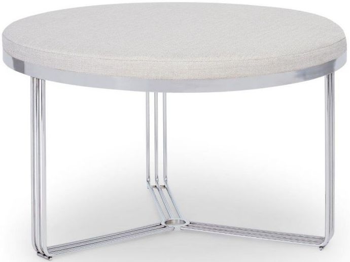 Gillmore Space Finn Natural Woven Fabric And Chrome Round Footstool