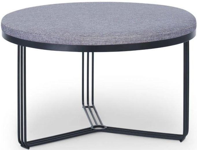 Gillmore Space Finn Pewter Woven Fabric And Black Matt Round Footstool