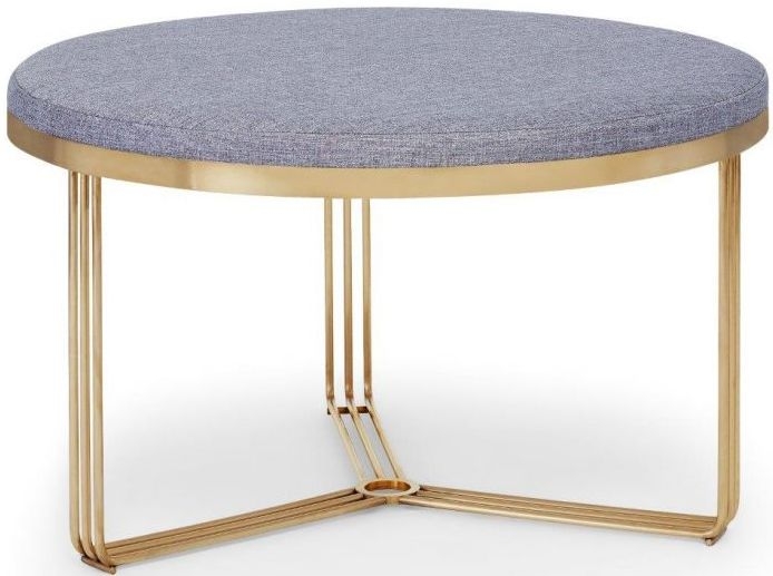 Gillmore Space Finn Pewter Woven Fabric And Brass Brushed Round Footstool