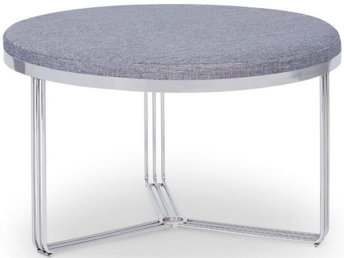 Gillmore Space Finn Pewter Woven Fabric And Chrome Round Footstool