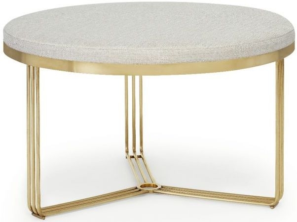 Gillmore Space Finn Silver Woven Fabric And Brass Brushed Round Footstool