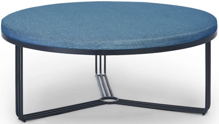 Gillmore Space Finn Admiral Blue Woven Fabric And Black Matt Large Round Footstool