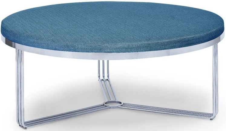 Gillmore Space Finn Admiral Blue Woven Fabric And Chrome Large Round Footstool