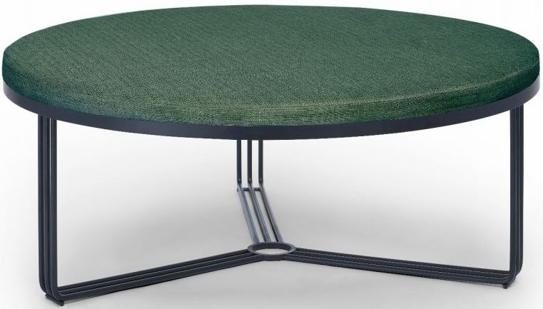 Gillmore Space Finn Conifer Green Woven Fabric And Black Matt Large Round Footstool