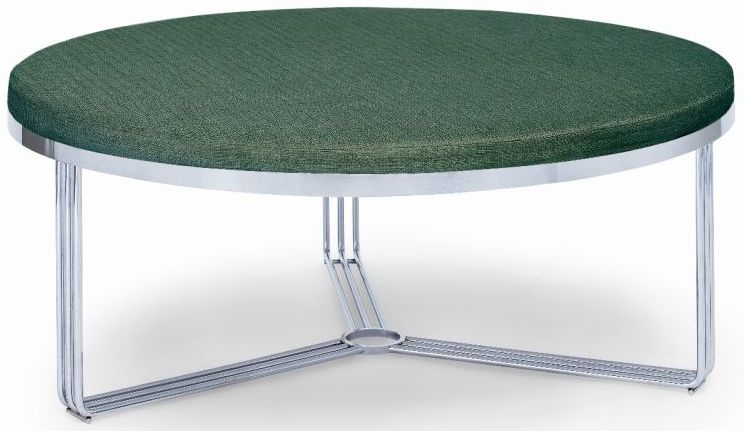Gillmore Space Finn Conifer Green Woven Fabric And Chrome Large Round Footstool