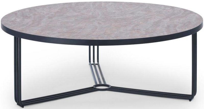 Gillmore Space Finn Dark Stone Laminate And Black Matt Large Round Coffee Table