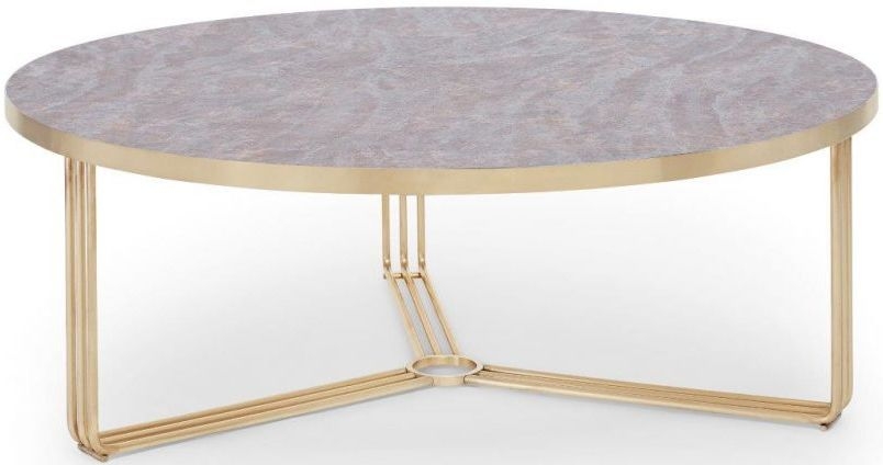 Gillmore Space Finn Dark Stone Laminate And Brass Brushed Large Round Coffee Table