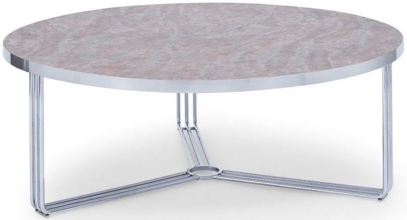 Gillmore Space Finn Dark Stone Laminate And Chrome Large Round Coffee Table